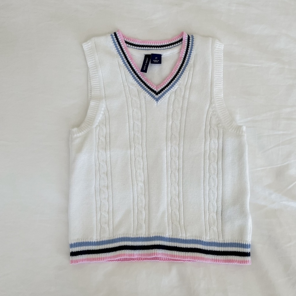 Janie&Jack White Cable Knit Sweater Vest with Striped Trim